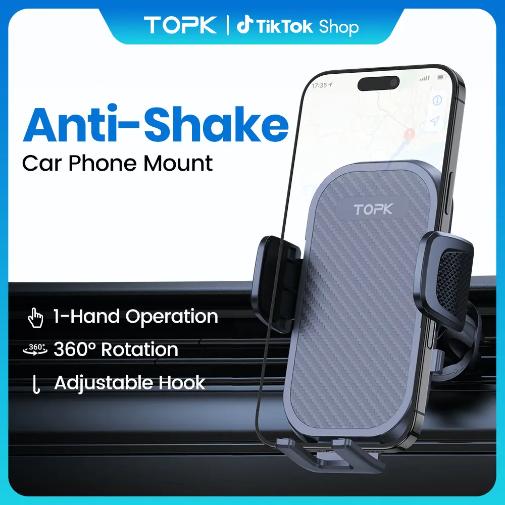 TOPK D46G Car Phone Holder Mount, Upgraded Metal Hook Cell Phone Holder For Car Air Vent Compatible With All Phones