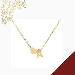 Simple Heart-Shaped Letter Necklace 14K Gold Plated Clavicle Chain Durable Hypoallergenic Adjustable Pendant Chain For Women