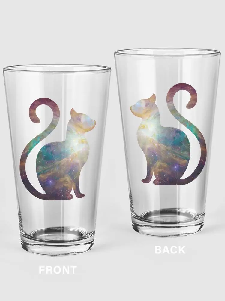 Cosmical Cat Sitting Pint Glass by SPIdeals Designs - Perfect for Animal and Space Lovers