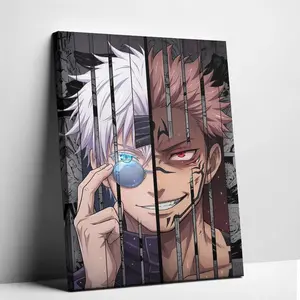 Japanese Anime Canvas Poster JJK Canvas Wall Art Gojo vs Sukuna Split Face Anime Poster Unframed Manga Decor for Boys Room