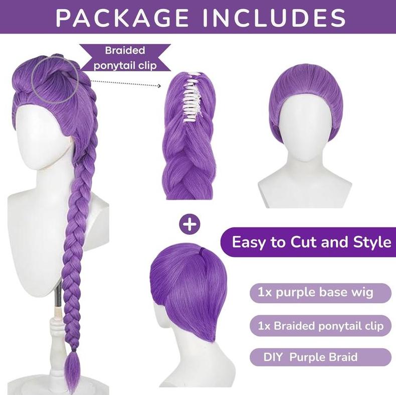 K-Pop Costume Kids Demon Cosplay For Girls Womens Hunter Purple Braid Wigs Rumi Costume Hair Zoey Wig Mira Wig Pop Singer Hair Halloween Cosplay Props