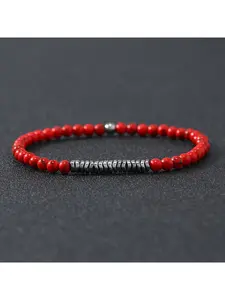 1pc Boho Handmade 4mm Turquoise Bracelet, Handmade Natural Stone Beads Hematite Bracelet, Gift for Men, Daily Armband Jewelry