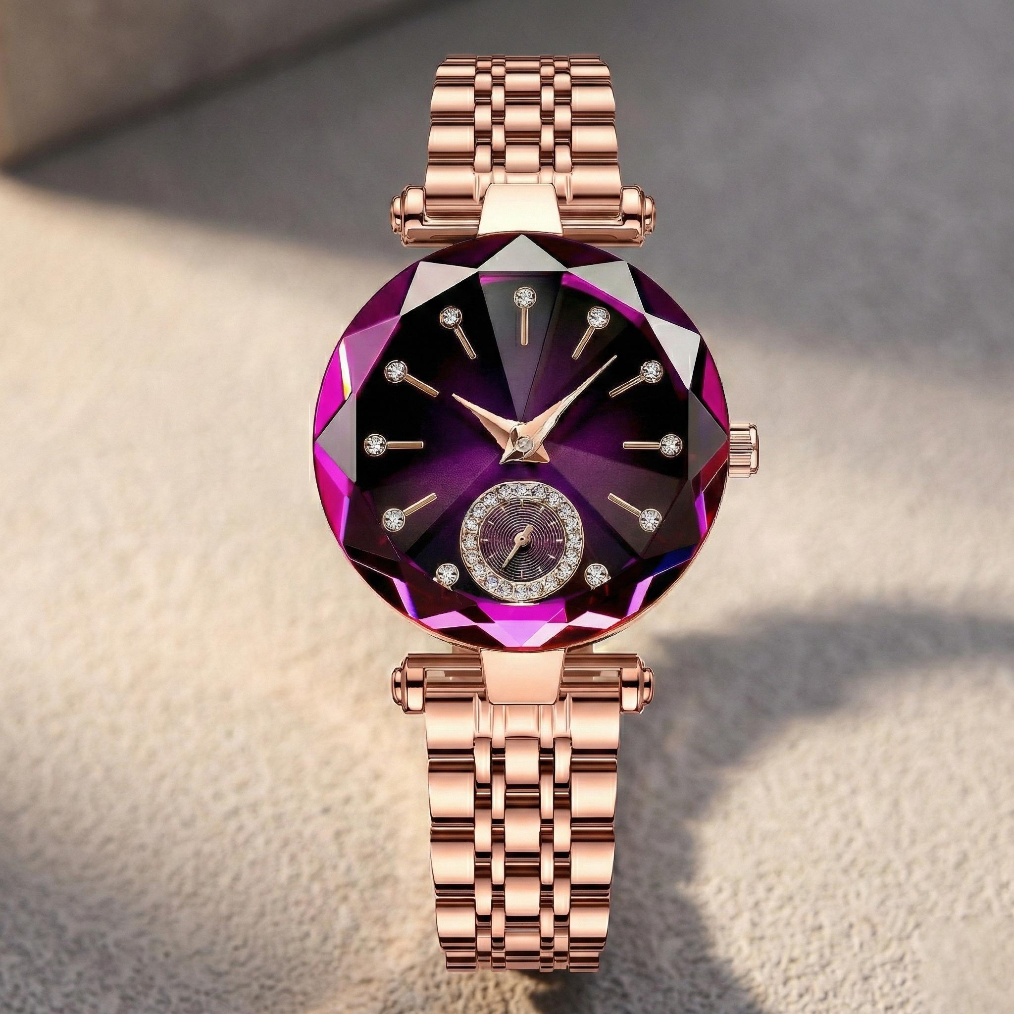 [Mother's Day Gift] Women's Rose Gold Tone Bracelet Watch With Geometric Sparkling Bezel  Elegant Jewelry Style