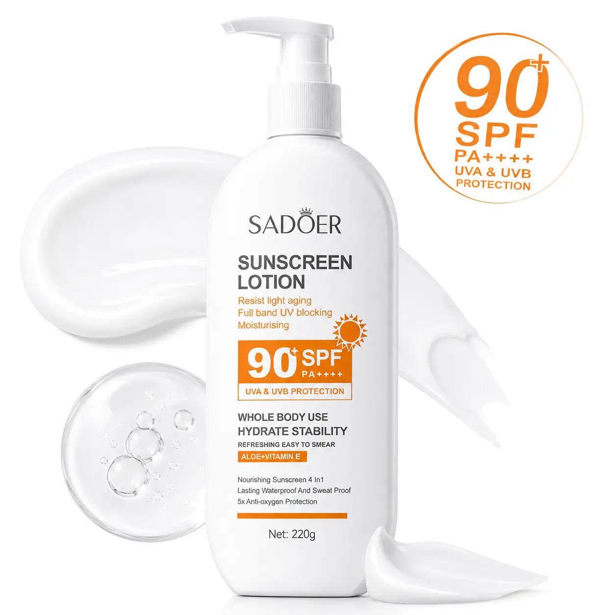 Aloe + Vitamin E Facial Sunscreen Lotion SPF90+ PA++++ | Broad Spectrum UVA/UVB Protection | Lightweight Moisturizing Daily Sun Care | Fast Absorbing Face & Body Sunscreen