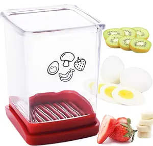 Cup Speed Slicer with Push Plate,Multifunctional Slicer Cup ,Egg Banana Strawberry Cutter,Portable Slicing Tool,Kitchen Gadget for Making Salad/Breakfast/Desserts, Red