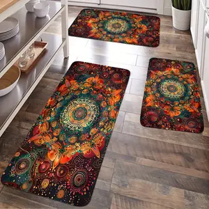 JIT 2/3pcs kitchen flannel material colored Bohemian design carpet Carpet decoration gift Kitchen carpet set, flannel bedside set floor mat anti-slip washable bedside soft carpet, suitable for kitchen, laundry room, corridor floor running mat carpet