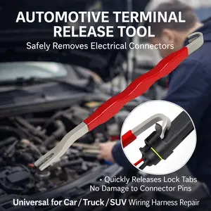 Automobile electrical terminal connector disconnector tool, universal plug connector disconnection and pin removal depinning tool kit for car, truck and SUV wiring harness repair