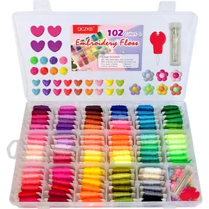 Friendship Bracelet String 102 Skeins Fashionable Rainbow Color Embroidery Floss Cross Stitch Thread Bracelet Yarn Craft Floss with Beads Tool kit