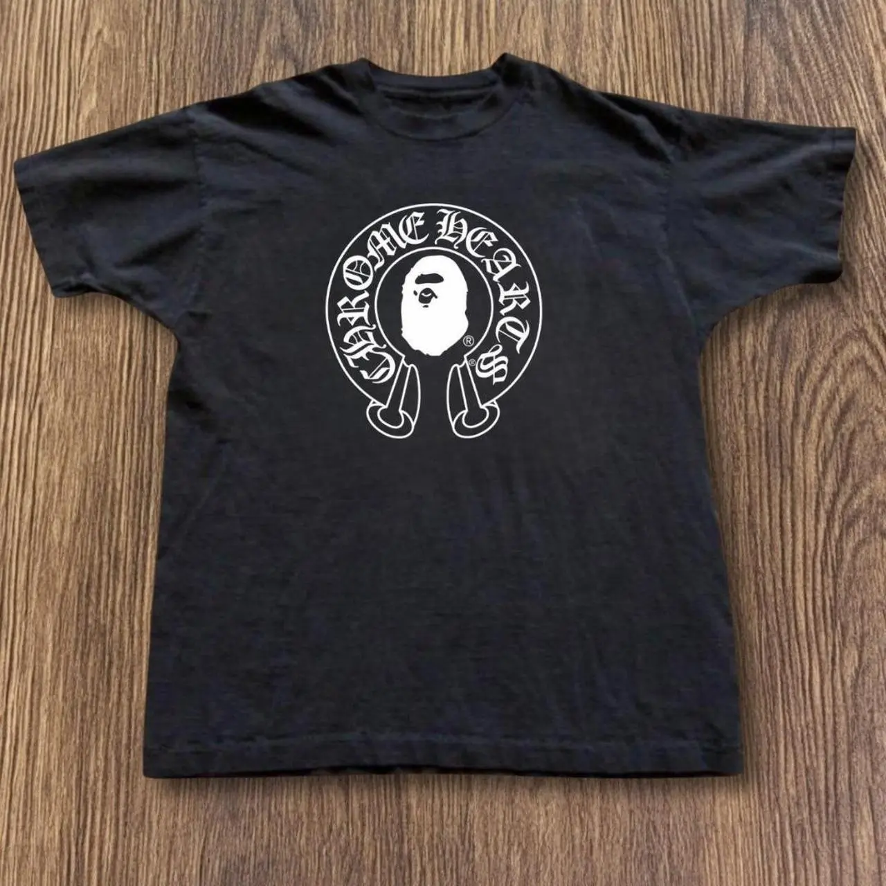 Chrome Hearts A Bathing Ape Horseshoe Logo T-Shirt - Vintage Black Graphic Tee, Streetwear Hypebeast Unisex Top