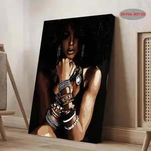 2D Flat Surface, 1 Piece, 2D Flat Frame Canvas Painting, Wall Art, Culture, Black Girl Print, Black Girl Printable, Black Poster, Black Girl Decoration, Black Instant, Holiday Gift, Beautiful Family Gift, Suitable for Bedroom, Living Room, Bathroom, and K
