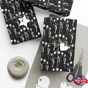 Gothic wrapping paper, dancing skeletons gift wrapping rolls, moon phases birthday wrapping paper, dark academia, goth Christmas