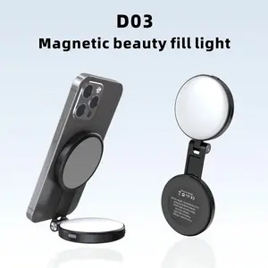 D03 Double-Sided Magnetic Selfie Light, Flip Design Fill Light with Mirror, Rechargeable LED Light for Selfie, Vlog, Makeup & Live Streaming