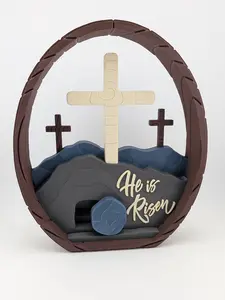 🌅✨ "He Is Risen" Interactive Easter Diorama | 9" 3D Printed Tomb & Cross Art ✝️🪨