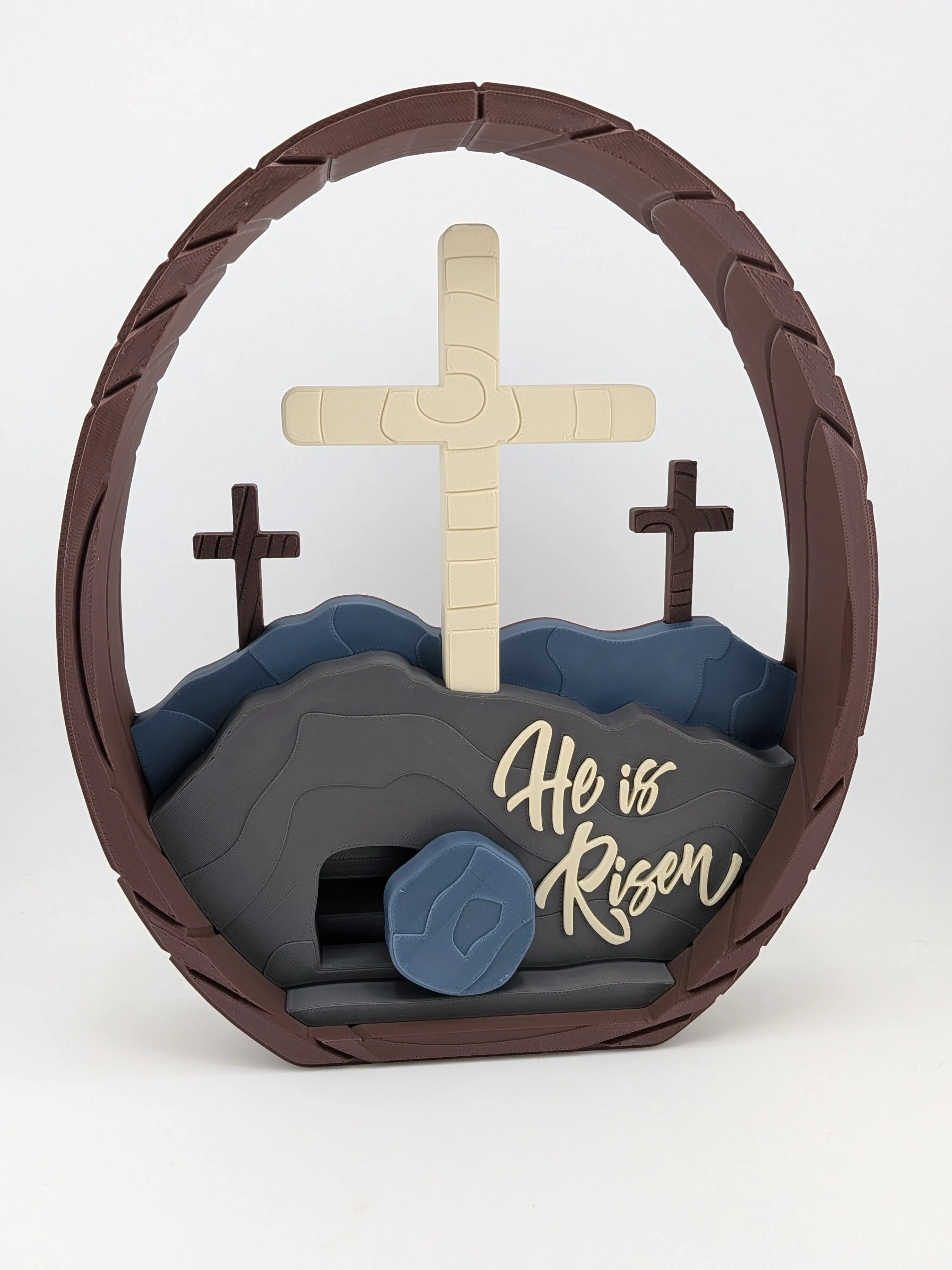 🌅✨ "He Is Risen" Interactive Easter Diorama | 9" 3D Printed Tomb & Cross Art ✝️🪨