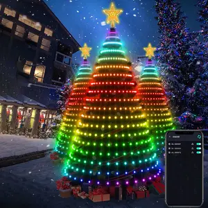 Outdoor Christmas Decoration Lights with Stars, Smart APP Control, 400 LED Waterfall Lights, Waterproof Multi-Mode, Remote Color Change, Outdoor Twinkle Lights