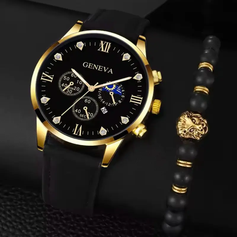 Luxury Mens Quartz Watches Bracelet Watch Set For Men Business Fashion 2pcs Elegant Timepiece