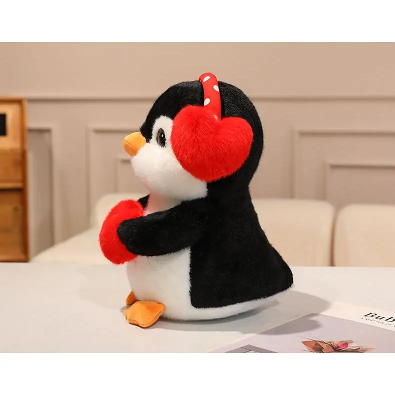 Cute Standing Earphone Penguin Plush Doll - Stuffed Cartoon Animal Toy with Little Size Error, Holding Red Heart for Love Expression, Ideal Birthday Gift for Kids