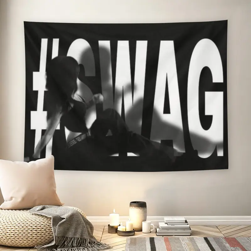 #SWAG Black & White Shadow Wall Flag, Bold Text Print, Mid-century Modern Black Flash Manga Style, Streetwear Vibe, For Adult Fans, Attitude Quote Decor, Teen Bedroom, Dorm, Edgy Room Tapestrymusic comics wall flags custom tapestries Tapestry Wall Hanging