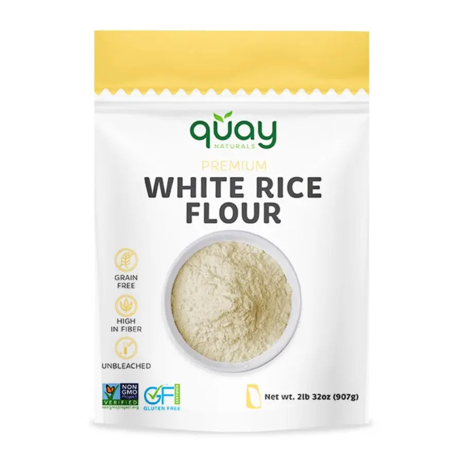 QUAY NATURALS Organic White Rice Flour - Premium Grain-Free Flour, High in Fiber, Unbleached, Net Weight 21 lb (32 oz) (2079g)