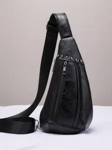 Women's Crossbody Bag, Retro Motorcycle Style Studded Chest Bag, Multi-Zipened Compartment Design, Dark Style Trendy Shoulder/Crossbody Bag - Metal Studded Chest Bag, Retro Leather Material, Street Style Shoulder/Crossbody Bag, Cross Body Bags