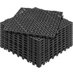 VEVOR Modular Interlocking Cushion, TikTokShopBlackFriday, 12 Pack 12" x 12" Splicing Drainage Mats, Soft PVC Interlocking Drainage Floor Tiles, Non-Slip Drainage Holes for Restroom, Bathroom, Kitchen, Pool, Wet Areas, Blac
