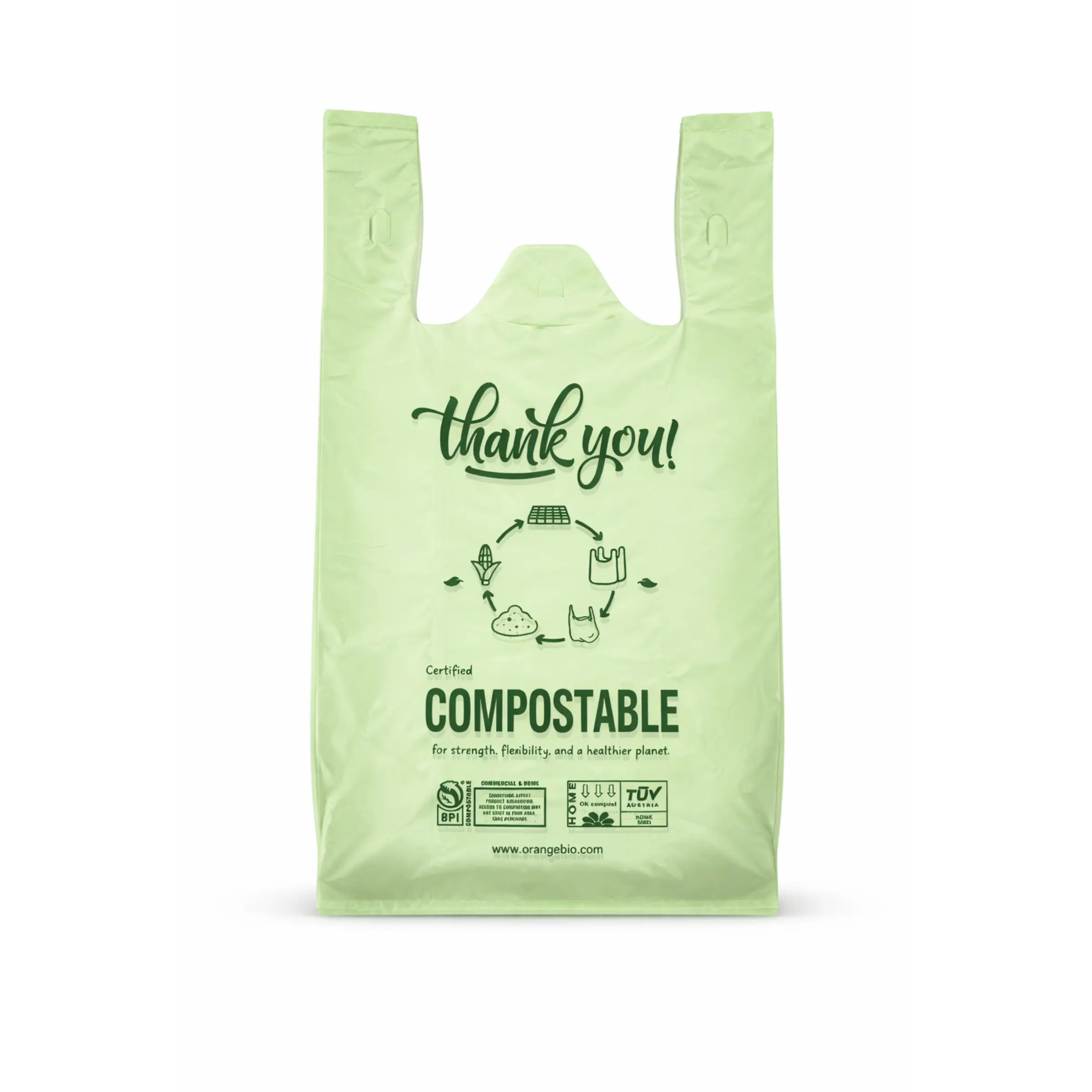 OrangeBio® Compostable Carryout Bags, 12" x 6" x 22", 500 Count, BPI Certified, TÜV OK Compost HOME