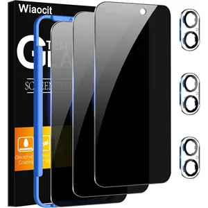 3 Pack Tempered Glass Privacy Screen Protector for Iphone 16 with 3 Pack Camera Lens Protector, 9H Hardness, Bubble Free, Case Friendly Wiaocit