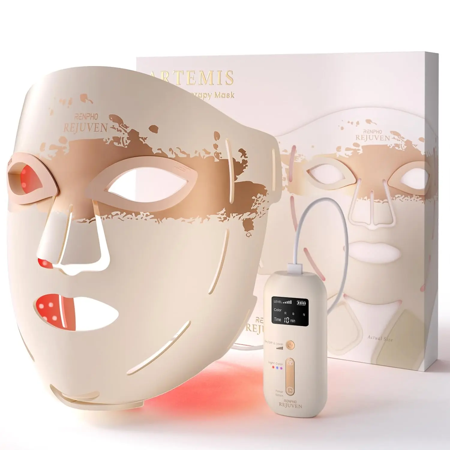 RENPHO Artemis Rechargeable Red Light Therapy Mask - Gentle Beauty Machine with 3 Modes (850nm NIR), Red & Blue LED/Infrared Functions, Anti-Wrinkle Facial Care Instrument, Gift for Women, Home & Travel Use, Rechargeable Battery Included