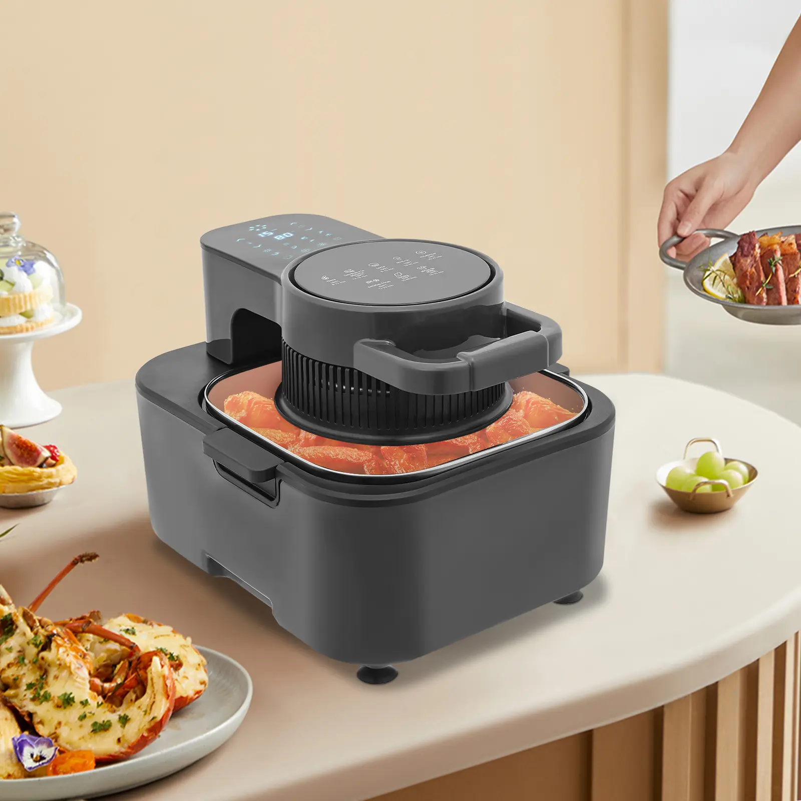 CNCEST 9L (2.38 Gal) Programmable Touch Screen Air Fryer, 1350W Kitchen Appliances, 360° Rapid Air Tech, 194-392°F Adjustable Temp, 60 Min Timer & 24h Presets, Programmable Fryers