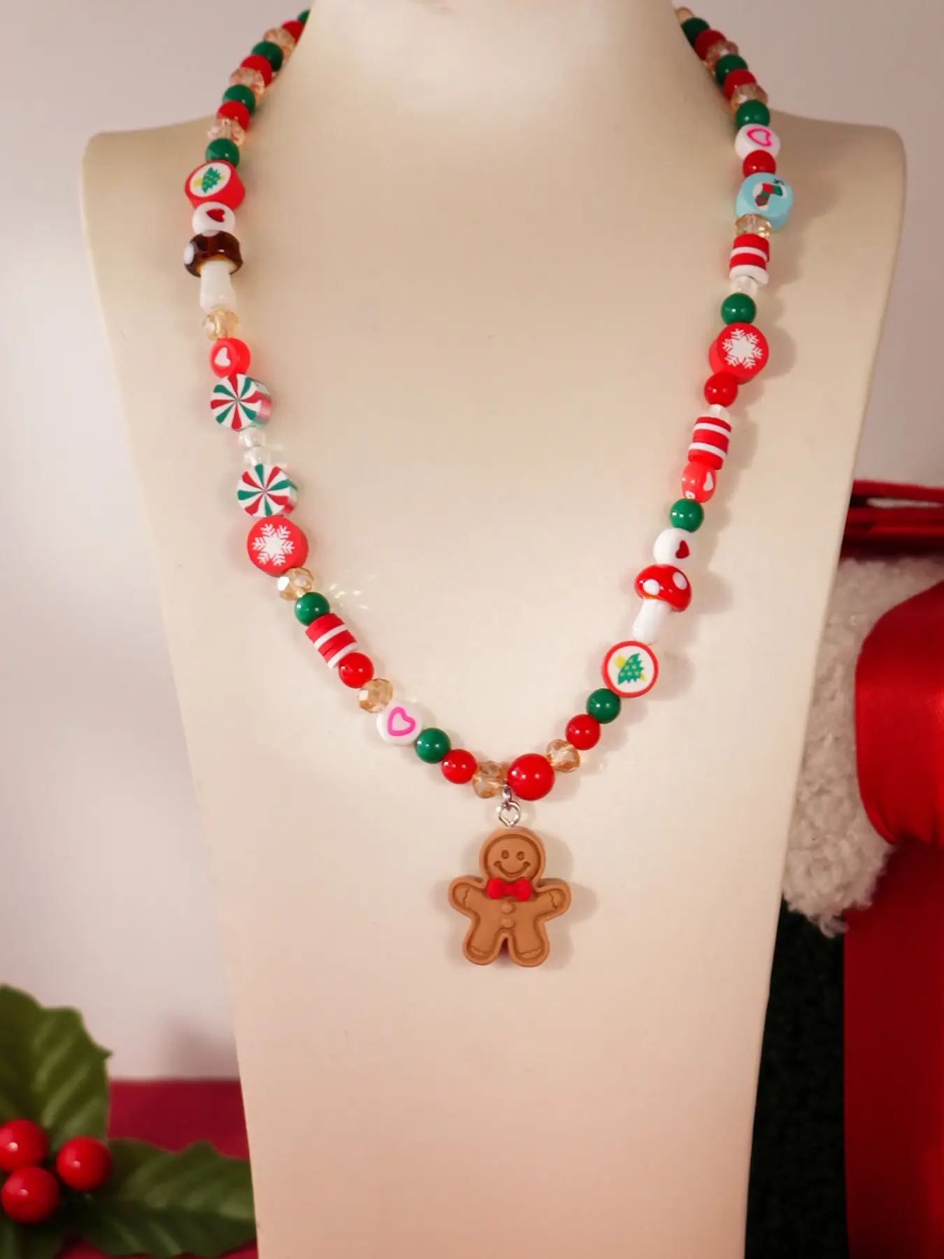 Women Christmas Necklace Pendant Jewelry, Gingerbread Man Design, Perfect Gift for Women & Girls, Festive Season Accessory