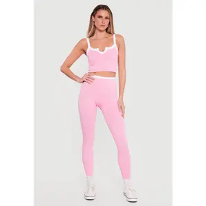 Contrast Trim Cropped Notch Neck Cami and Leggings Set