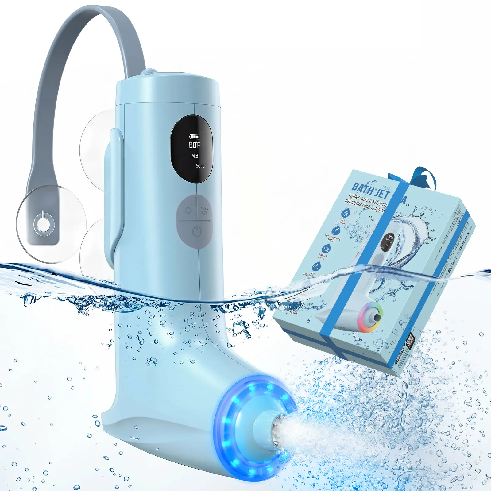 Bath Jet Spa for Tub, Wireless Bathtub Jet with Rich Bubbles, 3-Speed Dual Jet & Bubble Modes, Smart Temperature Display, Portable Home Spa for Relaxation & Stress Relief (Blue)