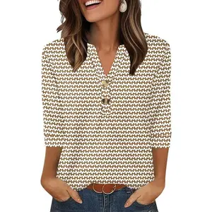 Womens Tops 3/4 Sleeve Heley Shirts for Women Summer Fashion 2025 Blouses Beach Vacation Clothes Womenswear Gamis