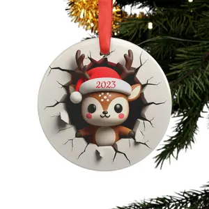 Enchanting Reindeer Breaking Through Ice Christmas Ornament - Winter Wonderland Decor Decoration Landscape
