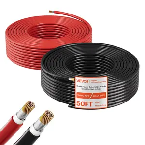 【Summervibes】VEVOR Solar Panel Wire, 50 ft Black + 50 ft Red Kit, 10 AWG (6 mm²) Solar Panel Extension Cable, PV Tinned Copper Wire, for Outdoor Home Off-Grid Photovoltaic Systems Automotive RV Boat Marine, IP67