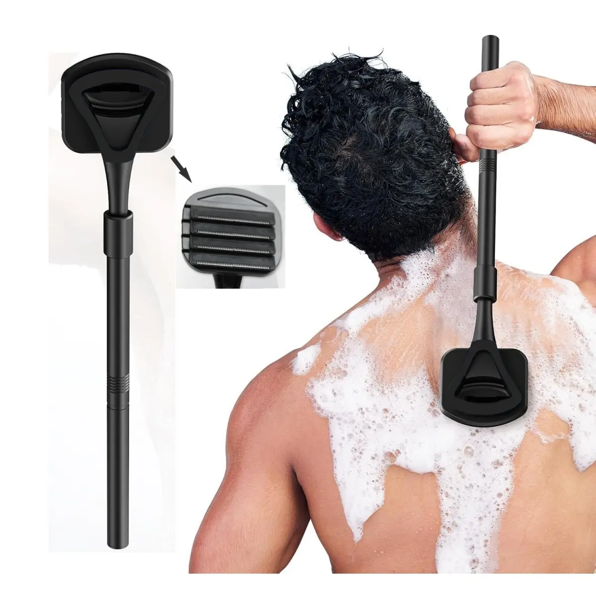 20inch Manual Back Shaver for Men with Long Adjustable-length Handle | Body Back Hair Trimmer for Men, 4 Blades, Self-Service Body Groomer Razor, Wet & Dry Shaver for Easy Hair Removal