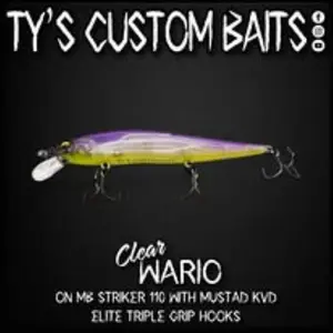 TY'S CUSTOM BAITS MB Striker 110 Clear Wario Lure with Mustad KVD Elite Triple Grip Hooks