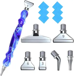 14pcs Metal Screw Thread Tips Diamond Painting Pen Kits, a Diamond Art Pen, 6pcs Tips, 6 Glue Clays, 5D Diamond Painting Accessories Tools for DIY Craft, Comfort Grip and Faster Drilling Blue