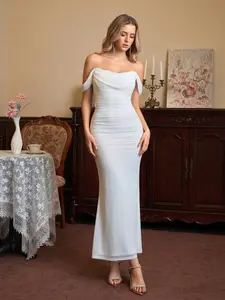 JADEE One Shoulder Maxi Gown Jersey Ruched Side Formal Evening Dress