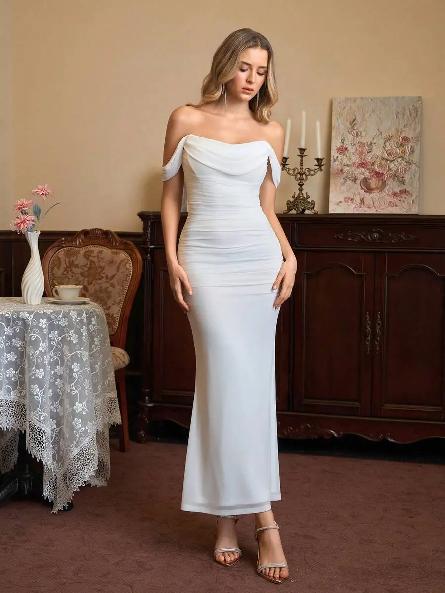 JADEE One Shoulder Maxi Gown Jersey Ruched Side Formal Evening Dress