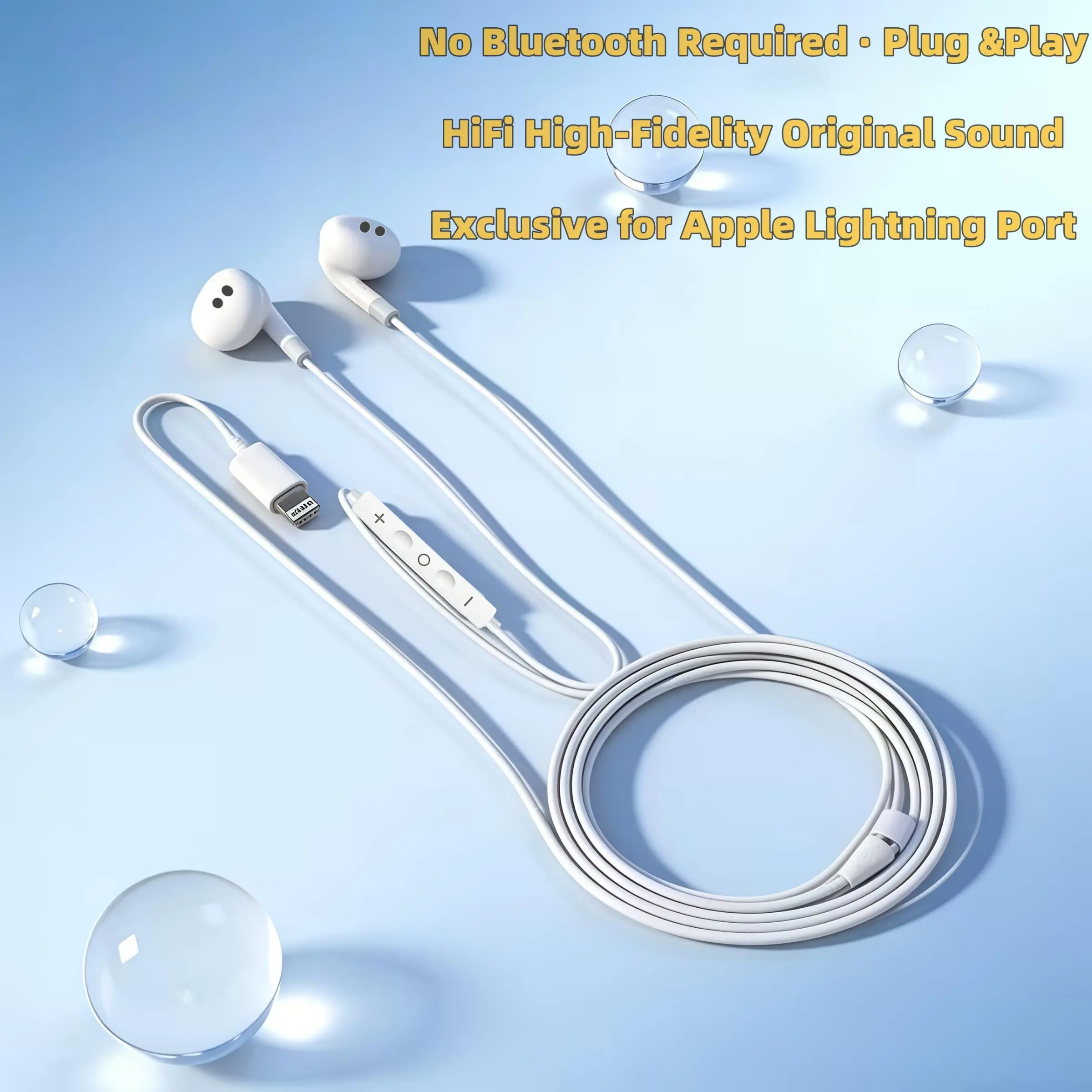 1pc No Bluetooth-compatible Plug and Play Lightning Wired Earphones Headset, Minimalist Style, In Ear Design, HiFi High Fidelity Sound, Compatible with Apple Phones for Music Gaming, Wired Ear Buds, Earbud Headset