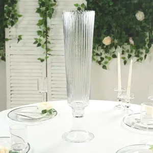 2-Pack Glass Trumpet Vases Ribbed Design Clear - Durable Flower Centerpieces for Events 32"
