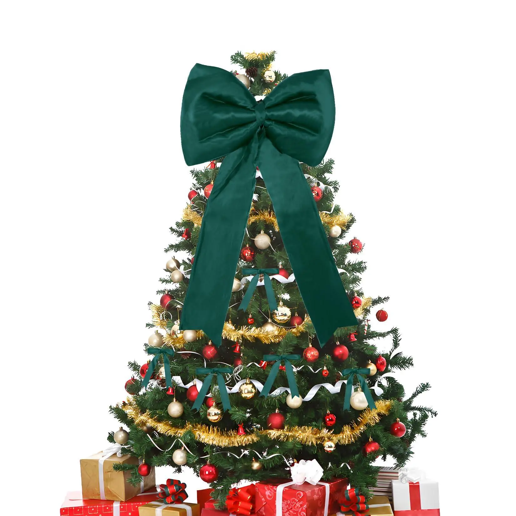 Garvee Christmas Decorations - 18 inch Big Christmas Bows & 24 Short Ribbon Bows for Xmas Tree - Giant Satin Bow for Tree Topper Window Mantle Wall Door Decor,Green,B