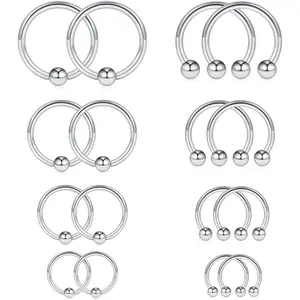 8PRS(16PCS) 14G Surgical Steel Horseshoe & Captive Bead Nose Hoop Septum Earring Eyebrow Tongue Lip Nipple Helix Tragus Piercing Rings 6-12mm