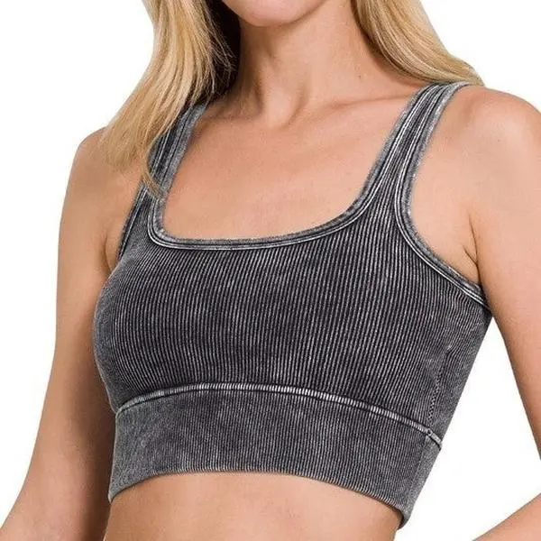 PLUS/REG MINERAL WASH RIBBED PADDED TOP