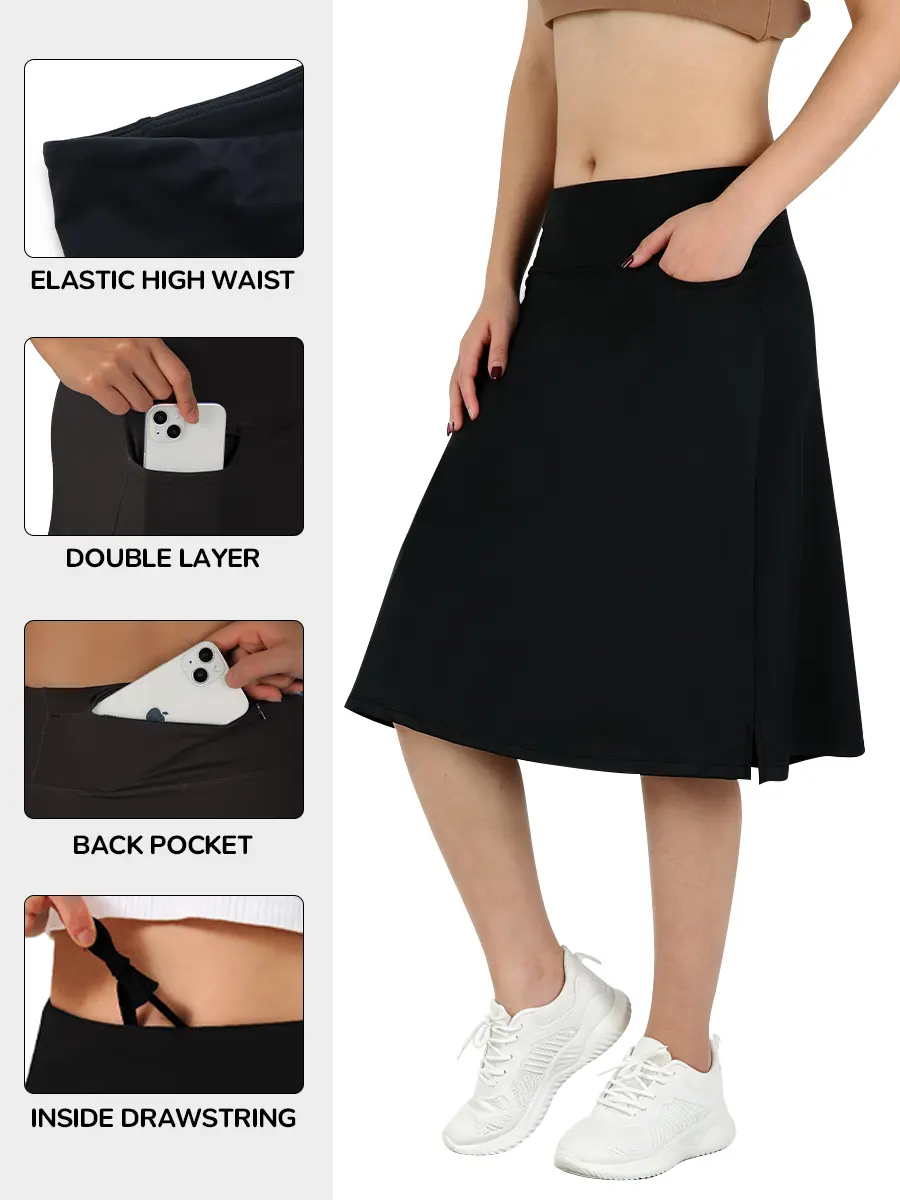 Women's 24-in Modest 2-in-1 Skort with 3 Pockets, Athletic Knee-Length Bottoms, Below-the-Knee Active Design, Womenswear