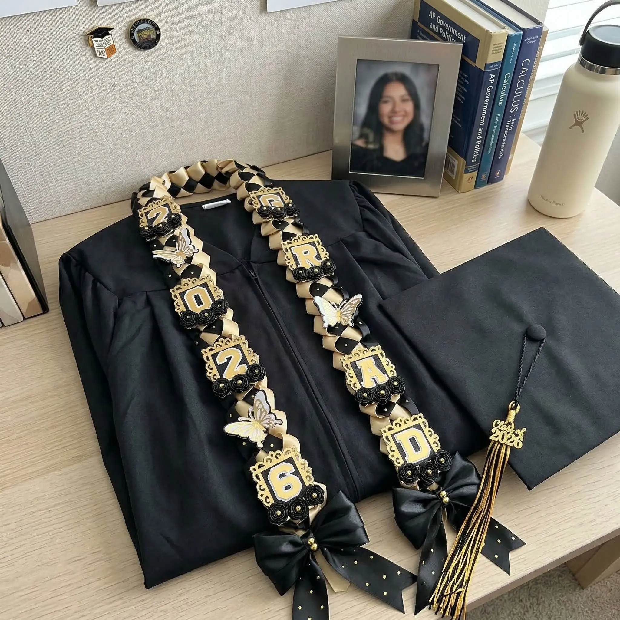 2026 Black & Gold Premium "Butterfly" Ribbon Lei
