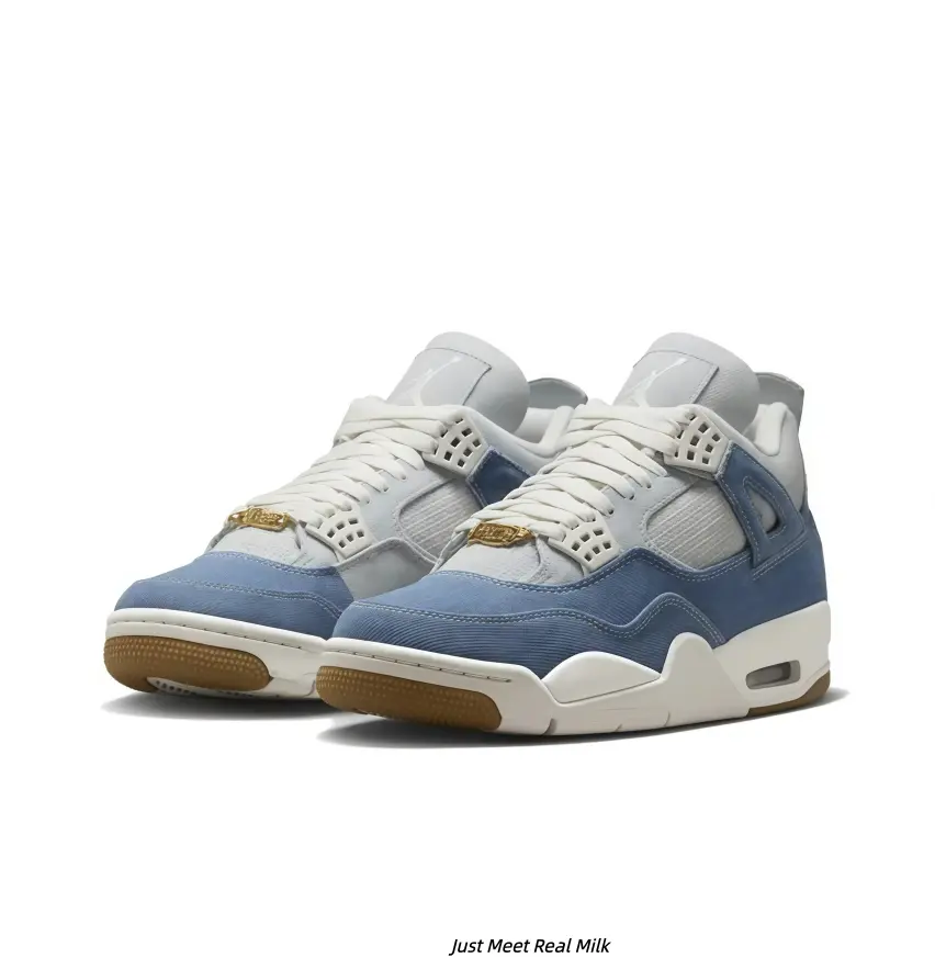 Blue Denim Grey Mesh Mid Top Lifestyle Sneakers Embossed Heel Logo Gum Rubber Outsole Visible Air Cushion Lightweight Anti-Slip Street Athletic Shoes Unisex