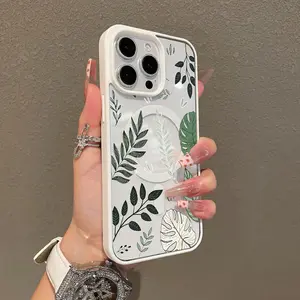 Magnetic Compatible Case for iPhone 17 16 E Pro Max 15 Plus 14 13 12 11 XS XR, Tropical Leaf Pattern Aesthetic Print | Shockproof, Silicone, Lightweight, Scratch Resistant, and Trendy Protection