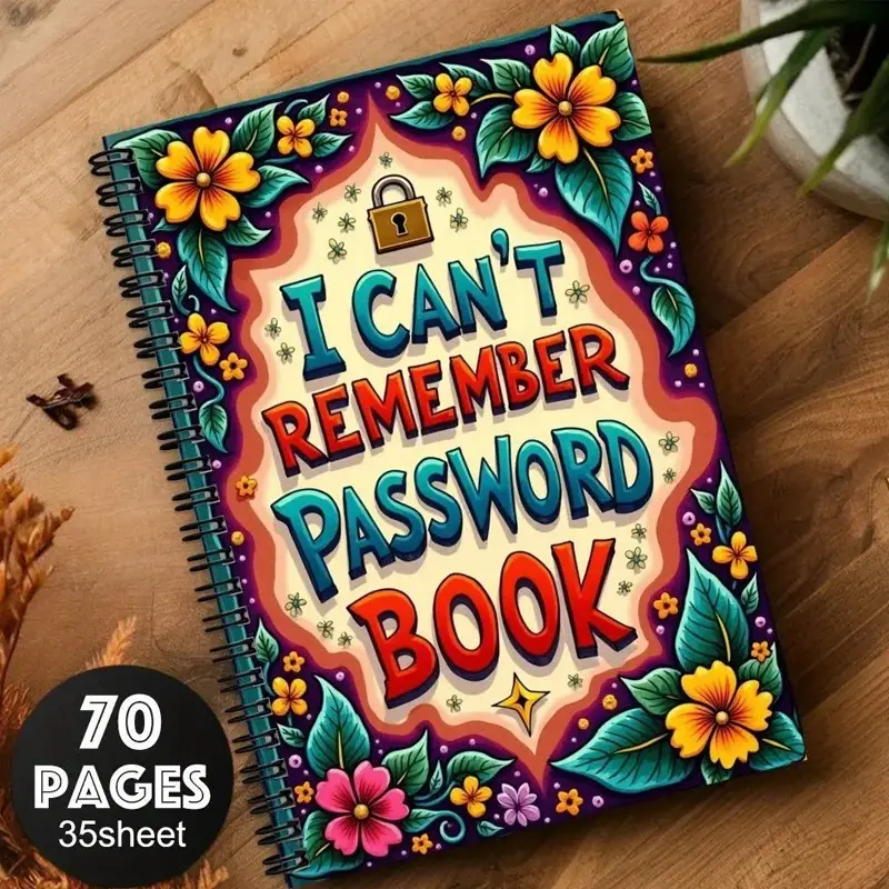 Fun Spiral Binding Password Notebook, Organized Internet and Computer Login Management Log, Record Websites, Usernames, Passwords, Home or Office Password Protector, Stationery Supplies